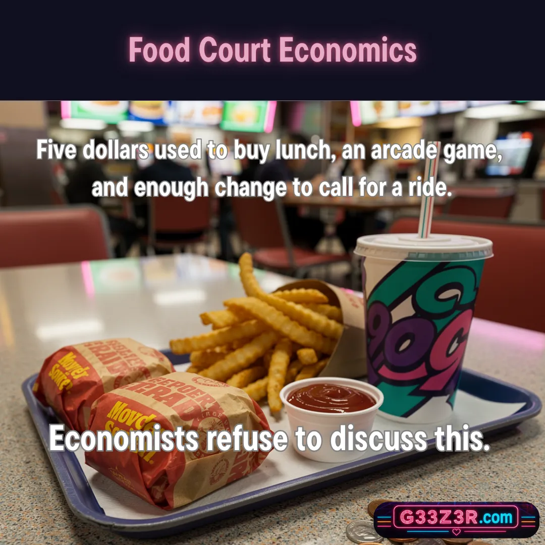 Food Court Economics — Five dollars used to buy lunch, an arcade game, and enough change to call for a ride. Economists refuse to discuss this.